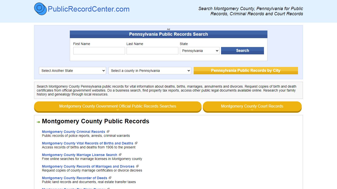 Montgomery County Pennsylvania Free Public Records - Court Records ...